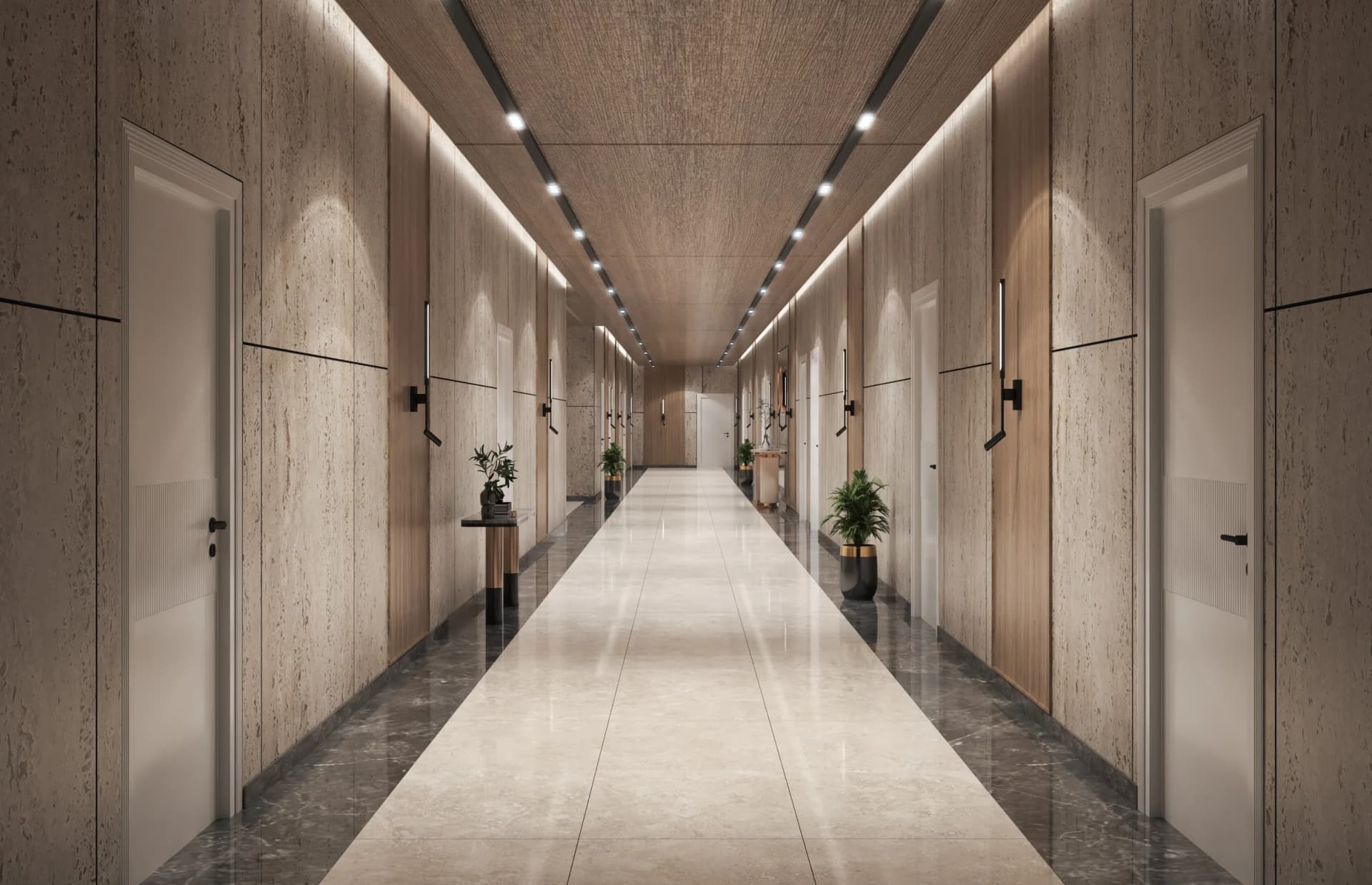 Six-foot-wide residential corridor inside Skyra Tower, Bahria Town Phase 8, Rawalpindi – artist’s impression