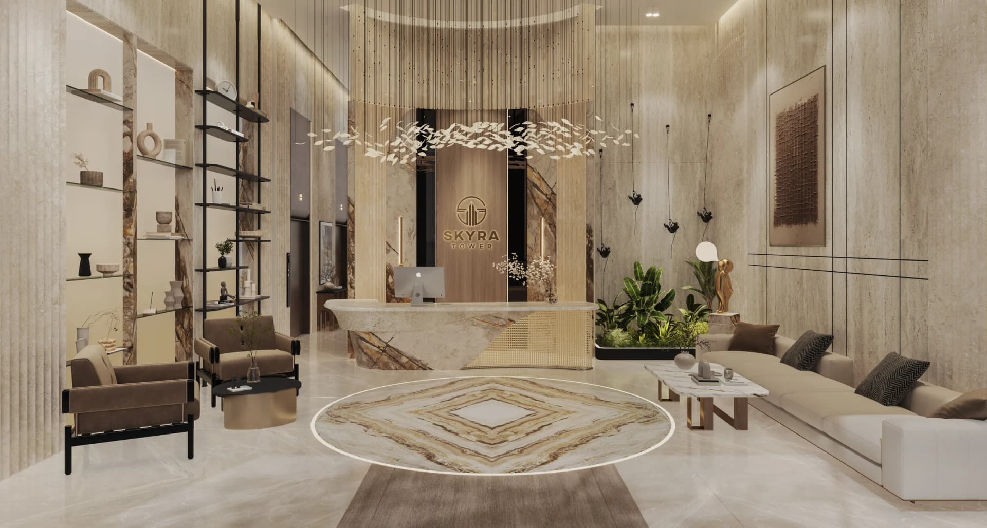 Double-height reception lobby of Skyra Tower, Bahria Town Phase 8, Rawalpindi – artist’s impression