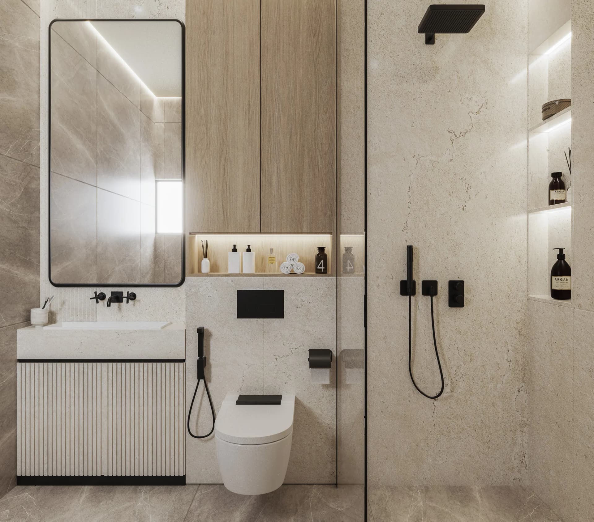 Artist’s impression of an apartment bathroom at Skyra Tower, Bahria Town Phase 8 – every two-bedroom type has two full bathrooms