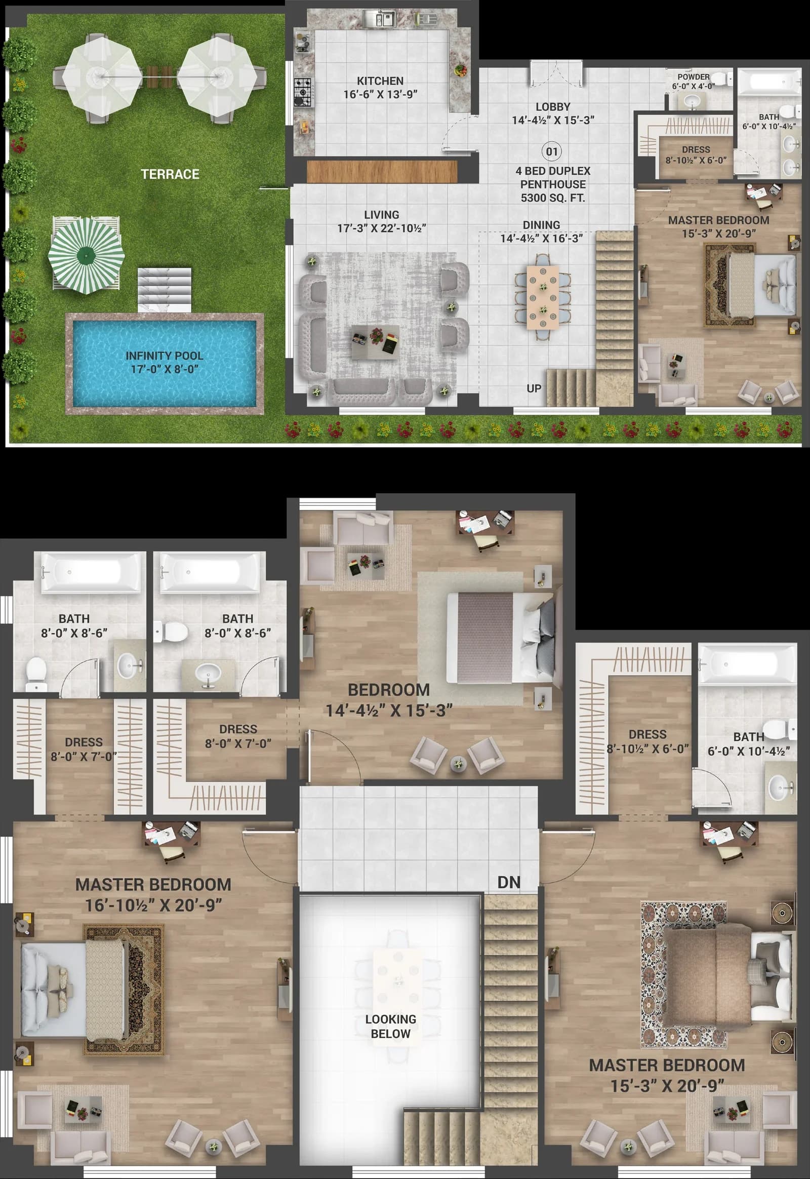 Skyra Tower Duplex Penthouse 01 Type PH1 floor plan, 5300 sq ft