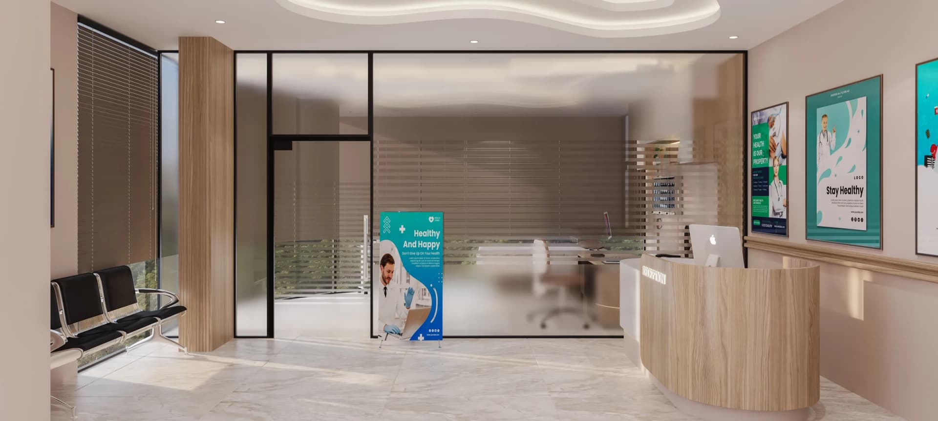 Consultant clinic reception at Skyra Tower, Bahria Town Phase 8 — artist’s impression