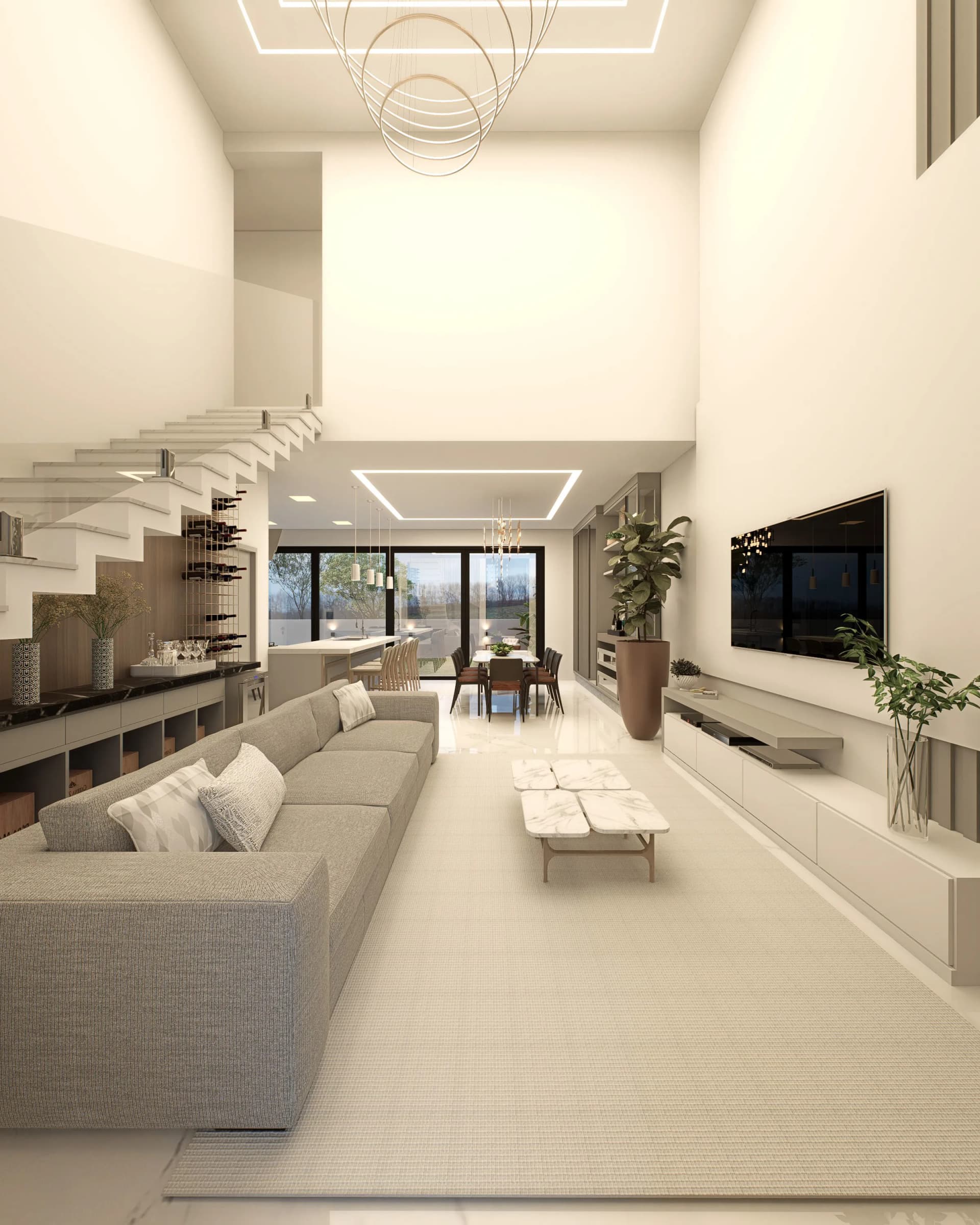 Double-height living room of a duplex penthouse in Skyra Tower, Bahria Town Phase 8 – artist’s impression
