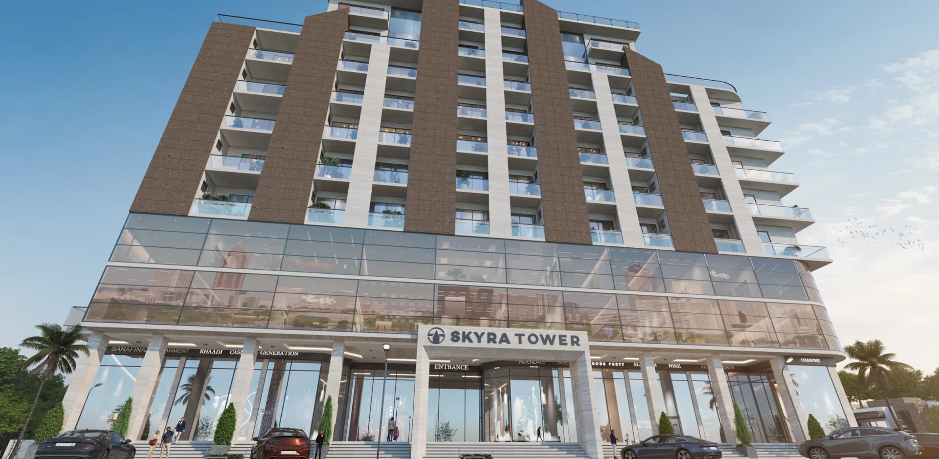 Artist’s impression of the front elevation of Skyra Tower, Business District, Bahria Town Phase 8, Rawalpindi